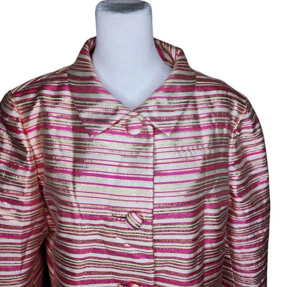 Vintage 60s Mod Coat Womens Size L Pink Gold Metallic Stripe - Picture 2 of 7